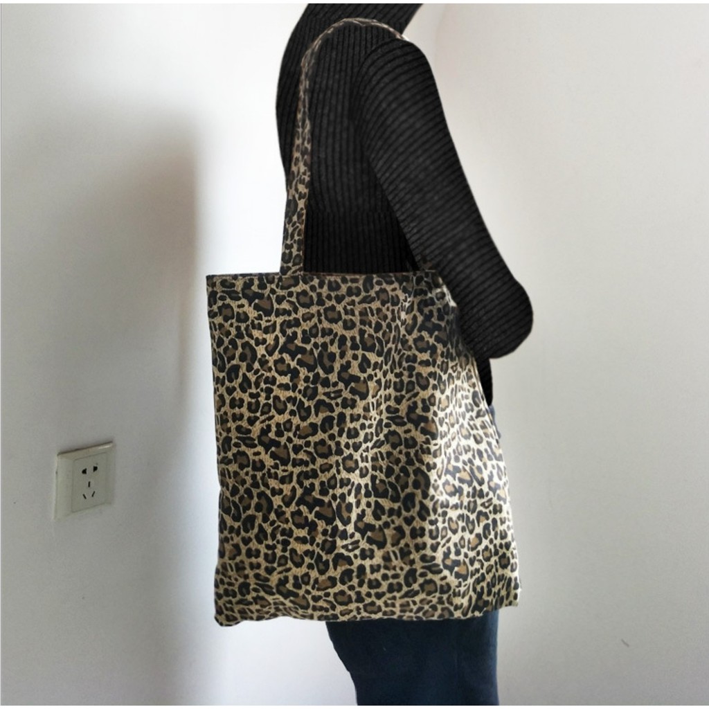 TC-100 tas canvas tote bag bahu leopard print import korea jepang high quality