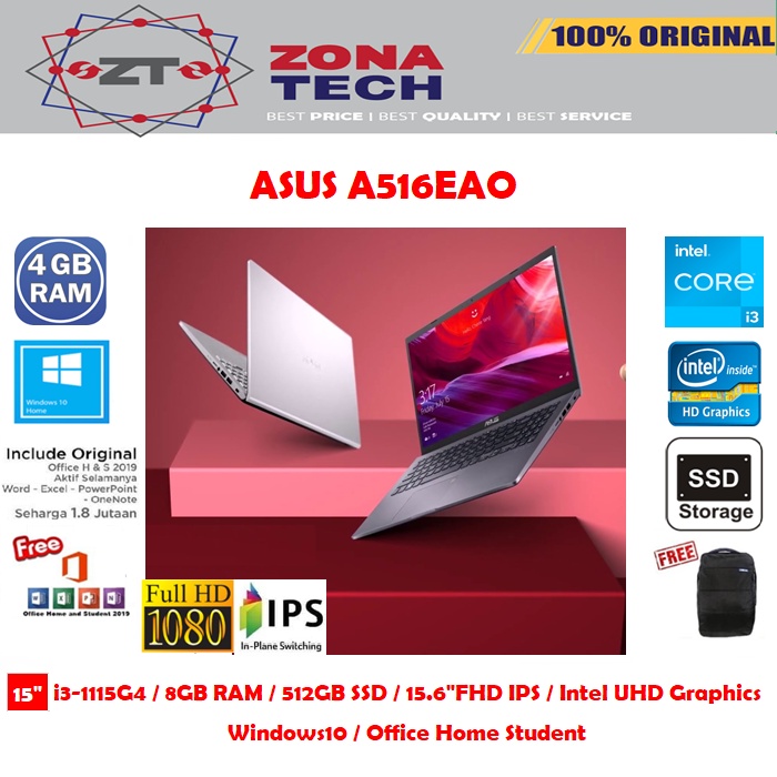 LAPTOP ASUS A516EAO - i3-1115G4 - 4GB - 512GB SSD - 15.6