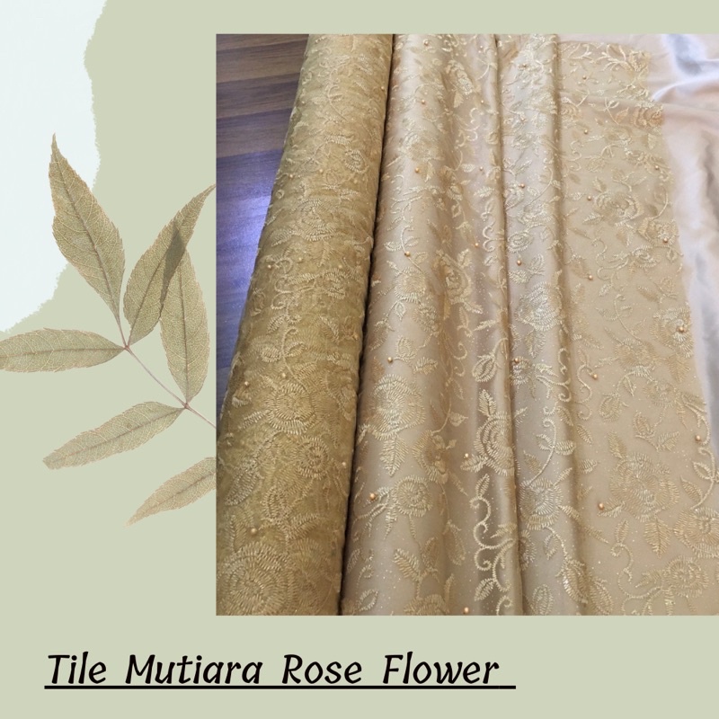 Kebaya Brokat Tile Mutiara Rose Flower Warna Gold emas