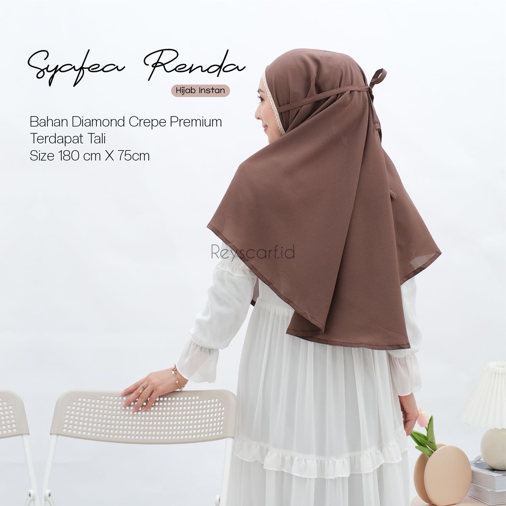 Hijab Khimar Instan Renda Syafea By Reyscarf Diamond Crepe Premium Eksklusif Banyak Warna Luxury Bisa COD