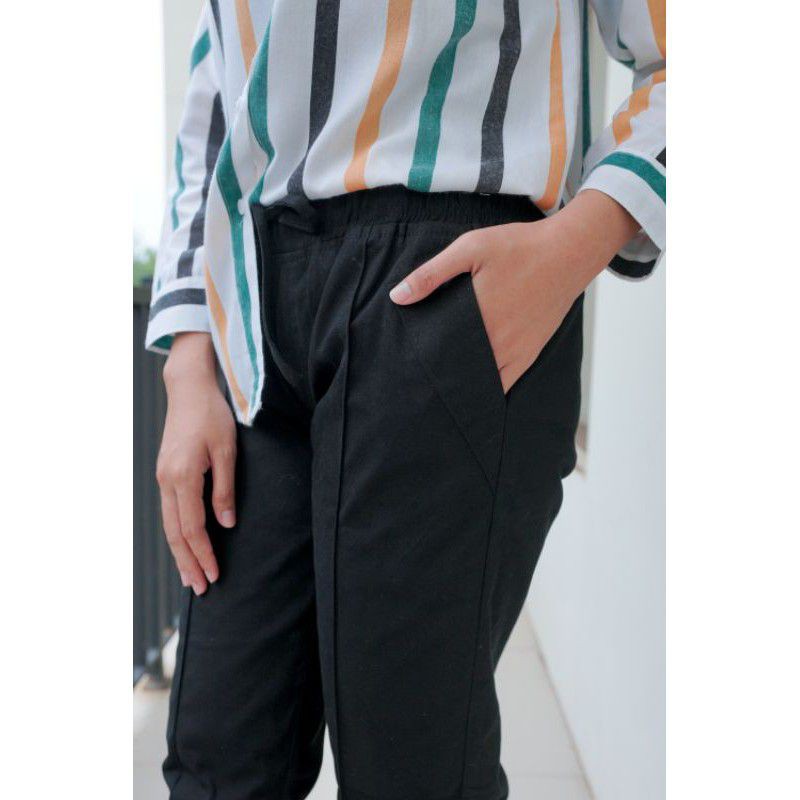 Bawahan wanita baggy pant jumbo celana cewek kekinian Chino cewek-Hitam