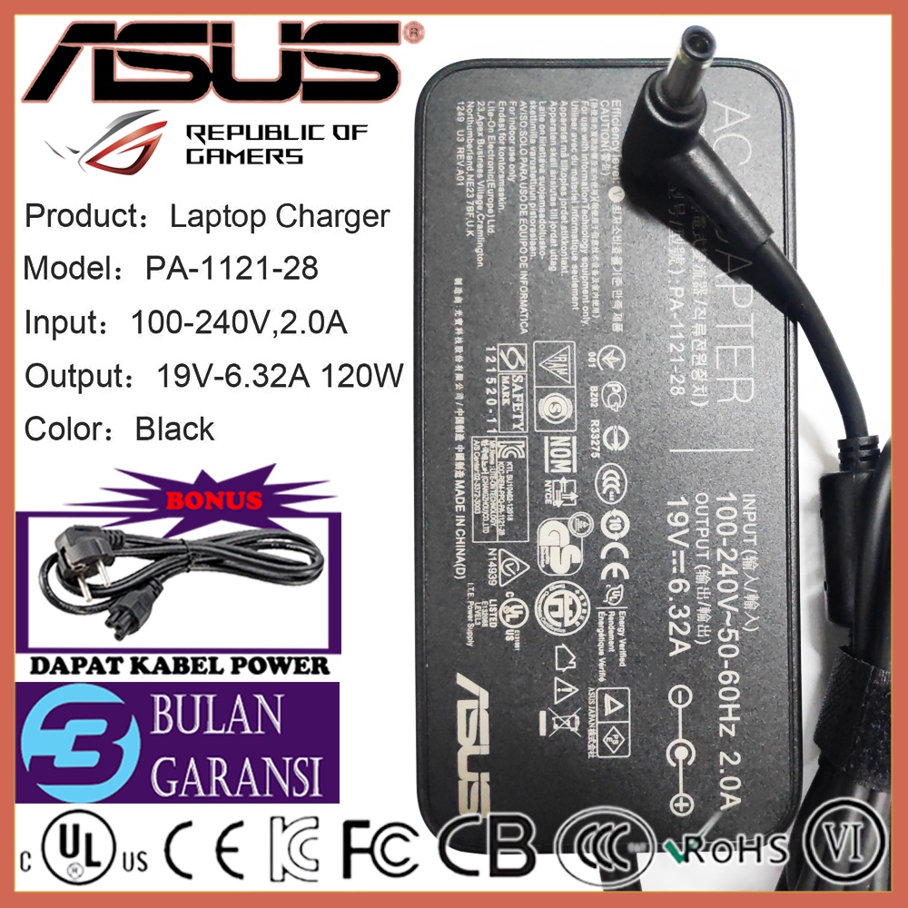 Adaptor Charger Casan Original Asus ROG 19V 6.32A 120W Jarum TUF Gaming FX505 FX505GD FX505GE FX505GM FX505DD FX505DY FX705 FX705GD FX705GE FX705GM GL504GM GL704 GL704GM GL704GV