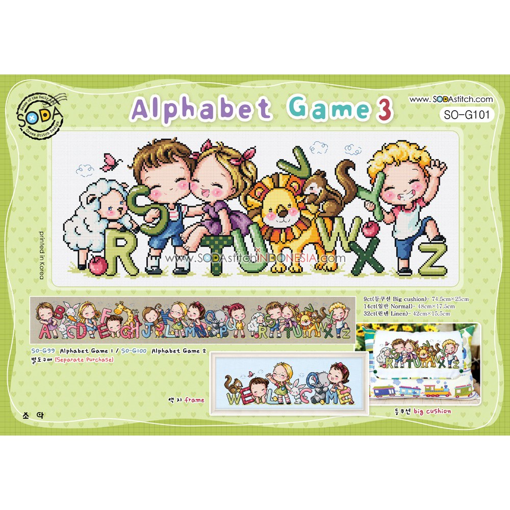 Paket DIY Craft Sulam Kristik Strimin Cross Stitch Sodastitch SO-G101 - Alphabet Game 3 Alfabet