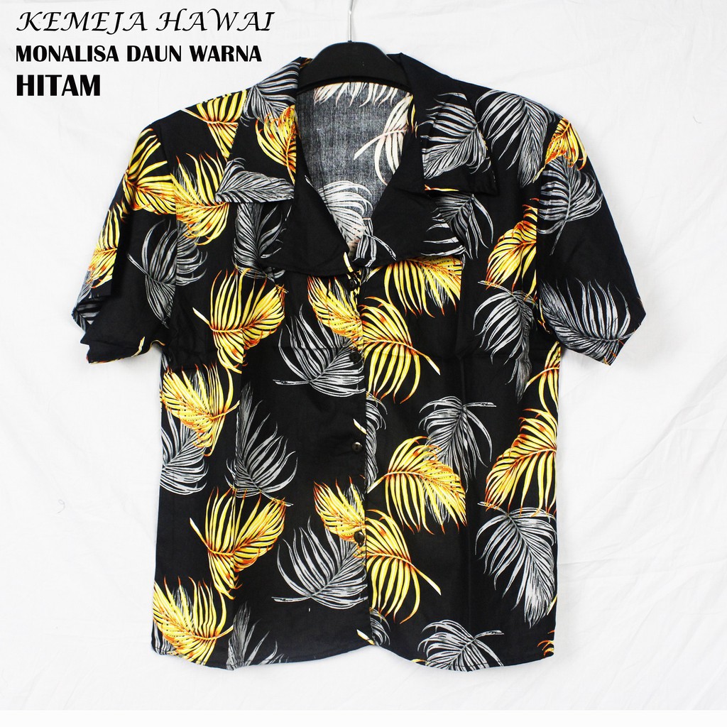 KEMEJA CEWEK HAWAI - MOTIF DAUN WARNA - KEMEJA PANTAI WANITA - KEMEJA LENGAN PENDEK