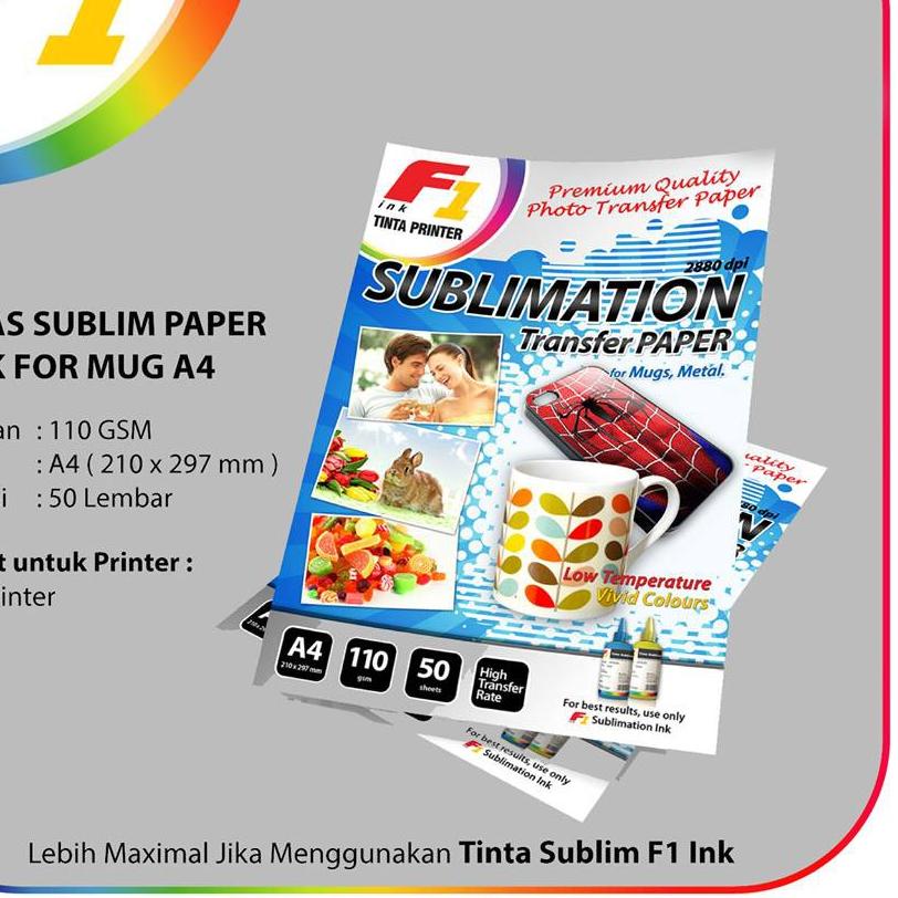 

Hot - Kertas Sublim / Sublimation Paper F1 Ink For Mug Isi 50 Lembar ...
