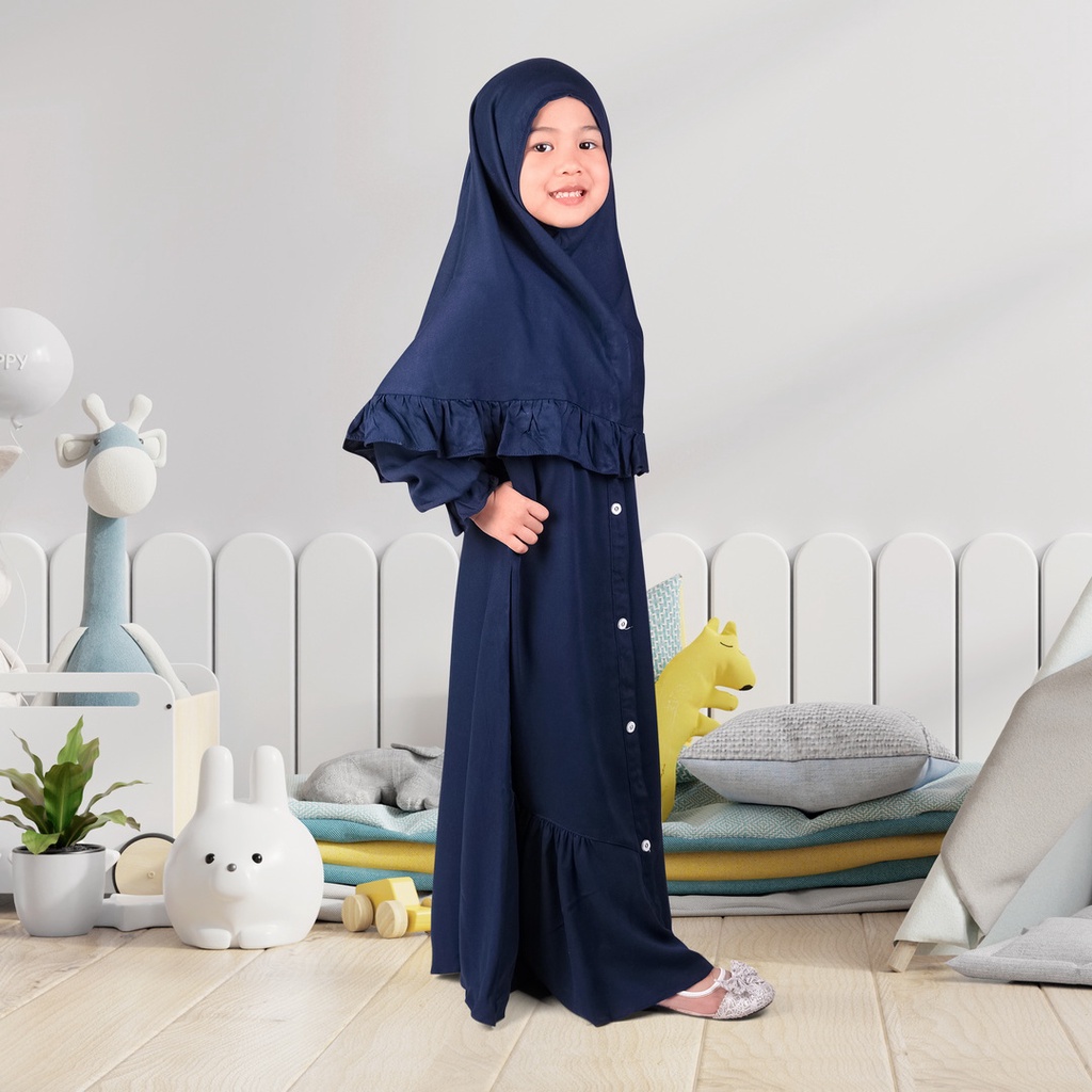 Set Gamis Anak Usia 1 Sampai 2 Tahun Bahan Rayon Premium Terbaru Jasmin Navy