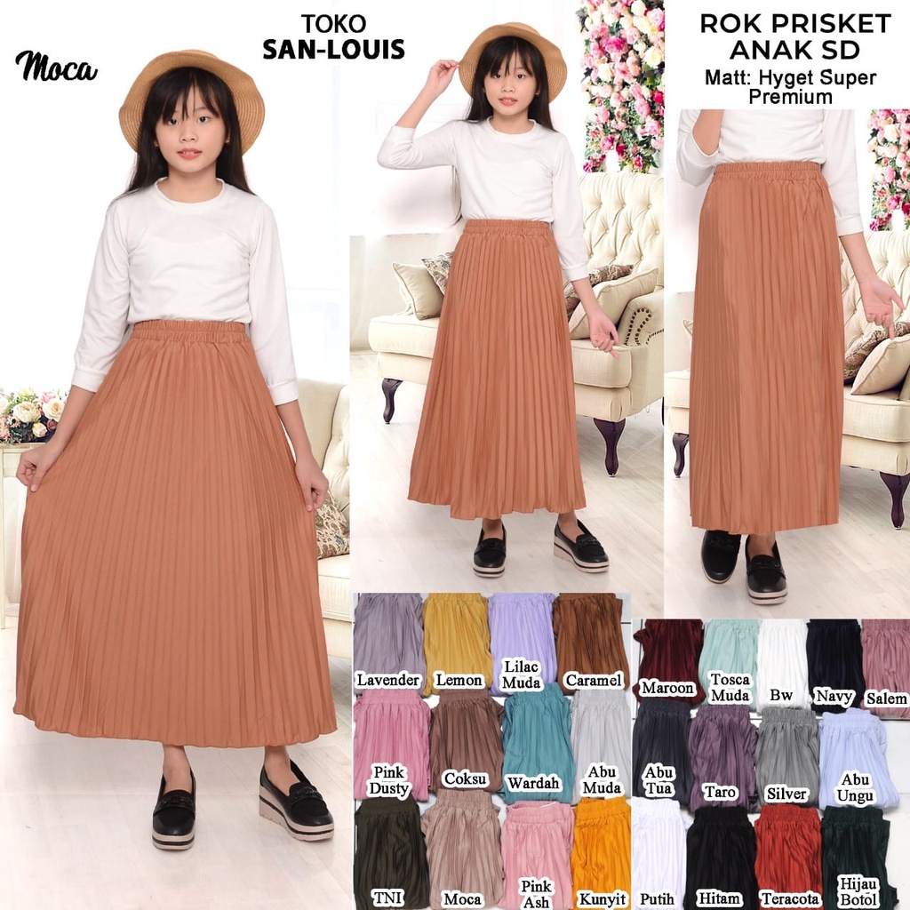 Rok Plisket  Panjang Anak SD Bahan Hyget Premium Mayung