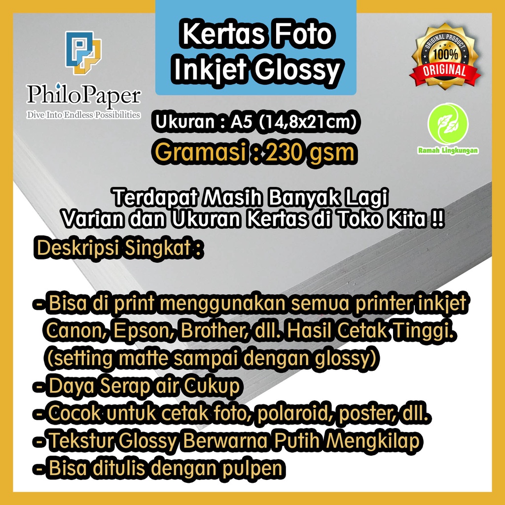 

Kertas Foto Inkjet Glossy 230 gsm A5