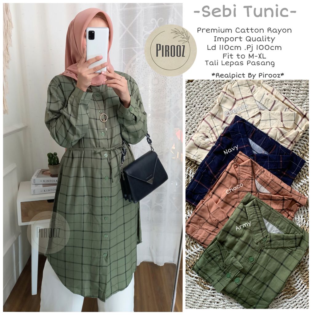 TUNIK MOTIF KOTAK-KOTAK BAJU ATASAN WANITA PANJANG - SEBI TUNIK BY PIROOZ