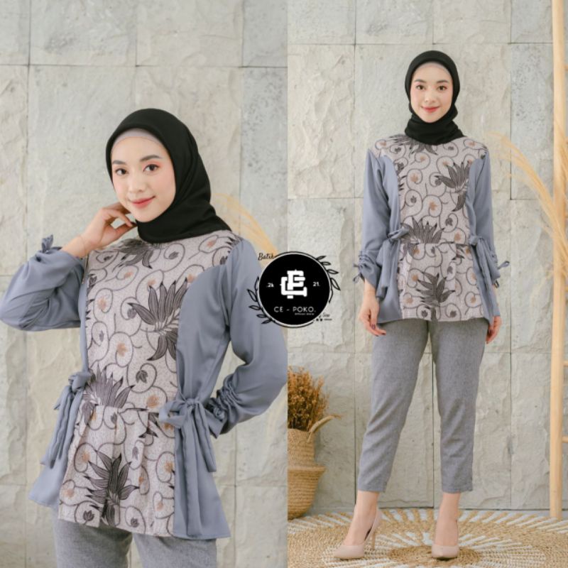 tey-17 Batik wanita ASJ SA HRB026 Kenongo Kemeja Tosca Pendek-Bis Alam Hitam