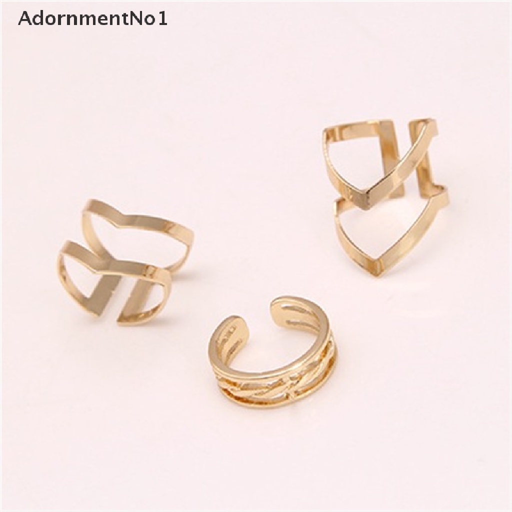 (AdornmentNo1) 3pcs / set Cincin Terbuka Fashion Gaya Punk Motif Geometri + Hollow Untuk Perhiasan Wanita / Hadiah