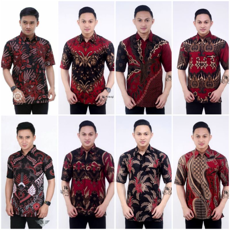 KEMEJA BATIK PENDEK MERAH//HEM BATIK MERAH SERAGAM BATIK PRIA KEMEJA PENDEK VARIAN MERAH