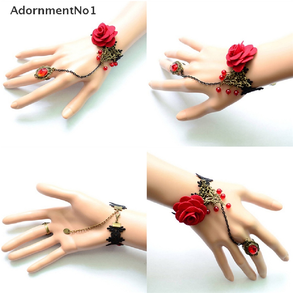 (AdornmentNo1) Gelang Tangan Lace Bunga Mawar Aksen Rumbai Gaya Gothic Retro Vintage Untuk Wanita