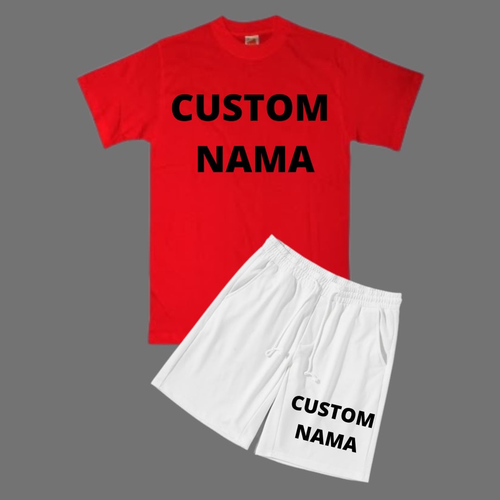 Clothing May - 1 Set Custom Merah Putih 1 Set One Set Oneset Satu Pasang Satu Setel Fashion Sepasang Kaos Koas Set Boxer Distro Kekinin T Shirt Tshirt T-Shirt Premium Murah Unisex Sablon Dtf Murah Celana Pria Pendek Tali Kolor Bokser