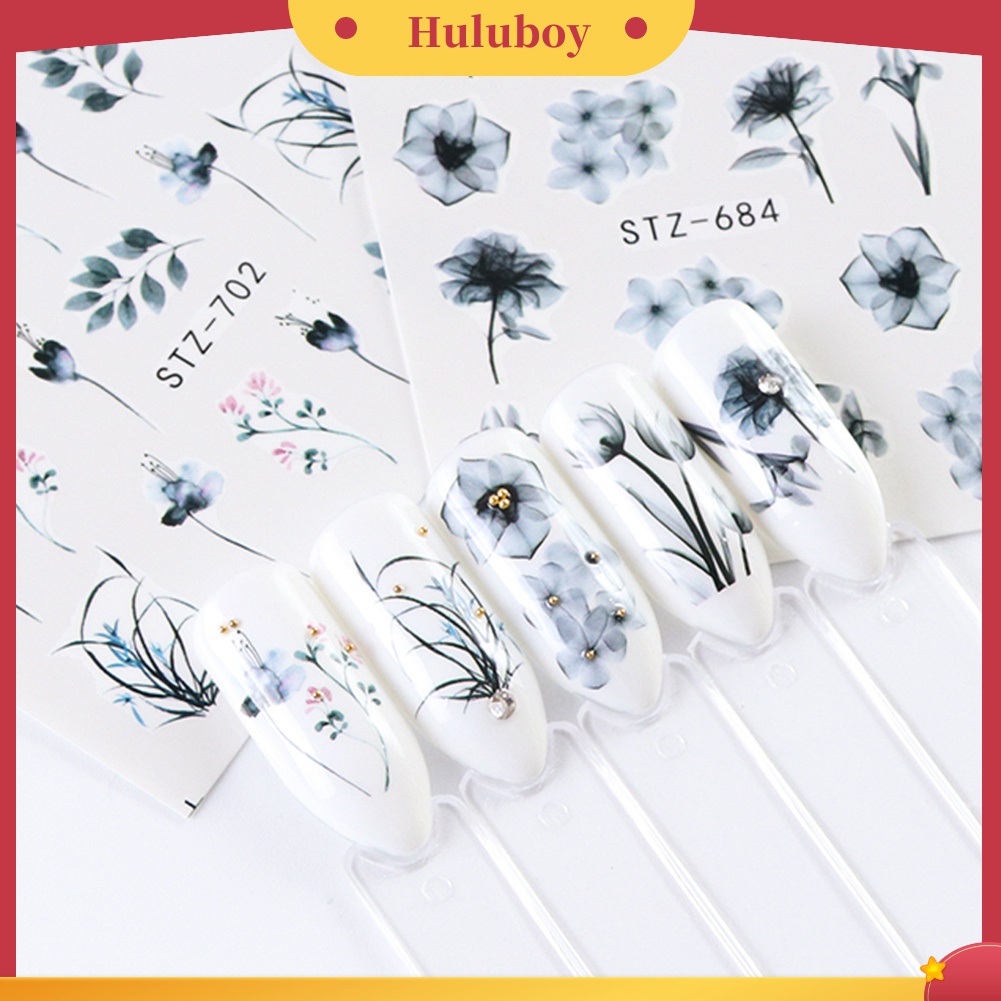 Huluboy Huluboy♡ 24 Lembar Stiker Decal Transfer Air Motif Tanaman Bunga Untuk Manicure DIY