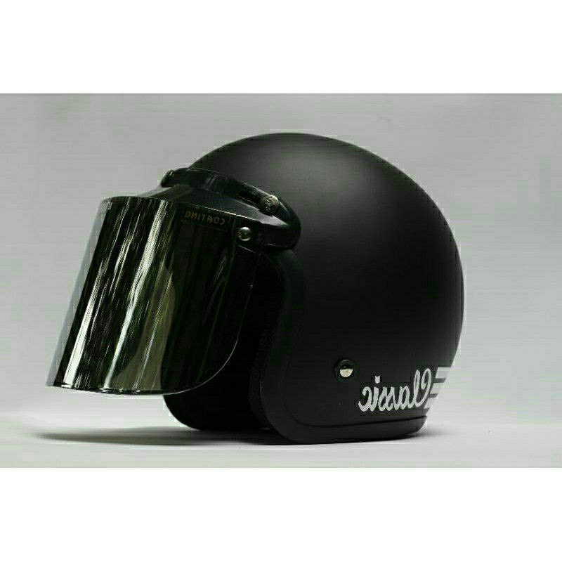 Helm Bogo Classic Warna Hitam Doff Kaca Datar Silver Shopee Indonesia