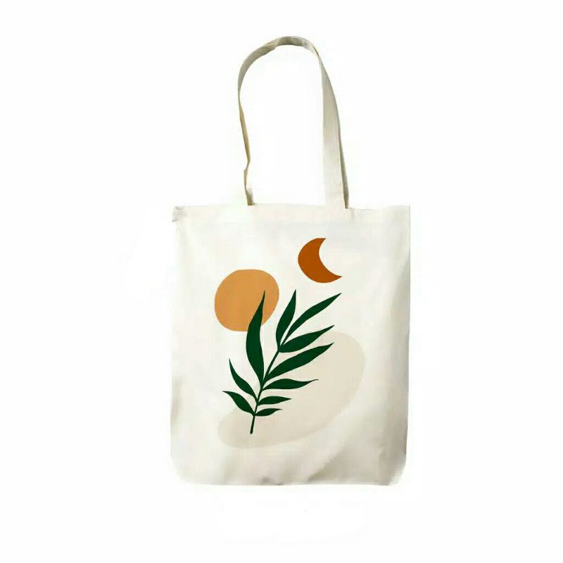 Totebag Pakai Resleting Daun Abstrak Tas Kuliah