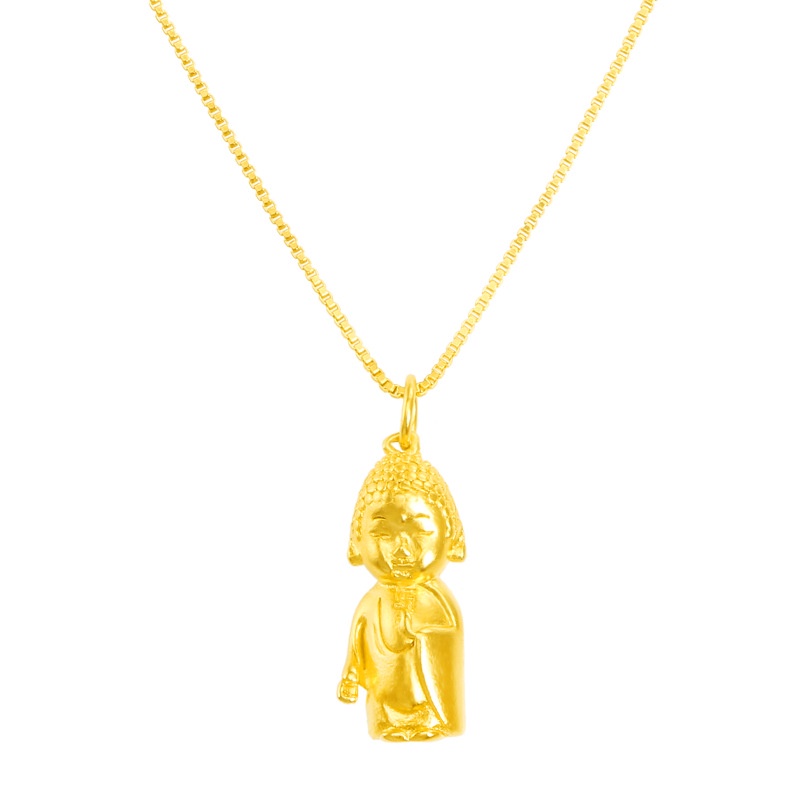 Kalung Lapis Emas Emas Asli Kadar 375 Dengan Liontin Buddha Maitreya Untuk Wanita