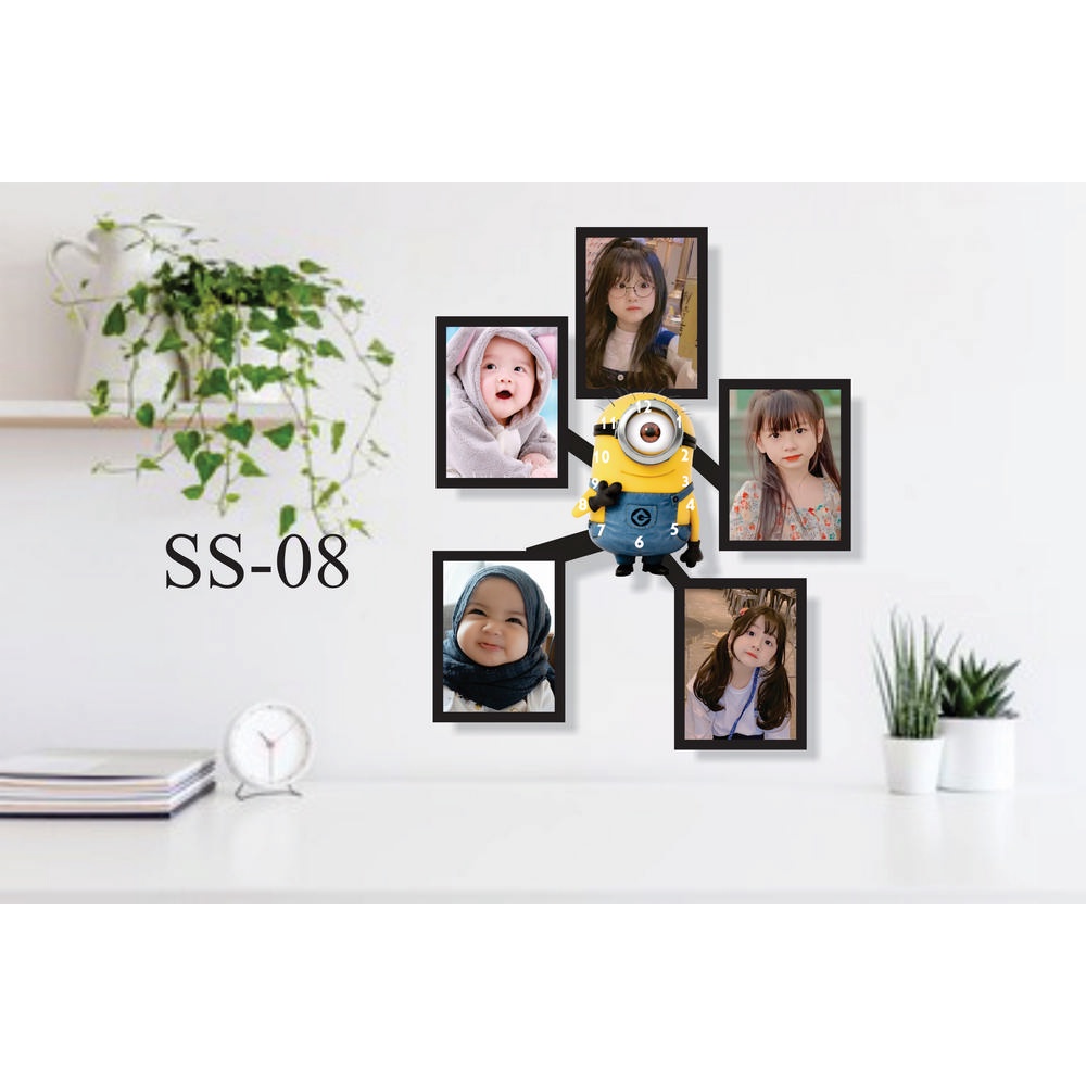 Jam Dinding Kayu Karakter Minions Jam Custom Jam Frame Foto Kado Ultah Anak Kado Unik Lucu SS-8