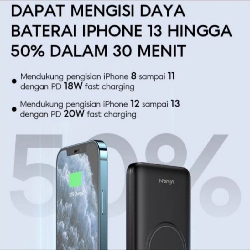 Vivan Powerbank VPB-W11 Wireless 10000MAH.Fast Charging QC3.0/PD garansi resmi