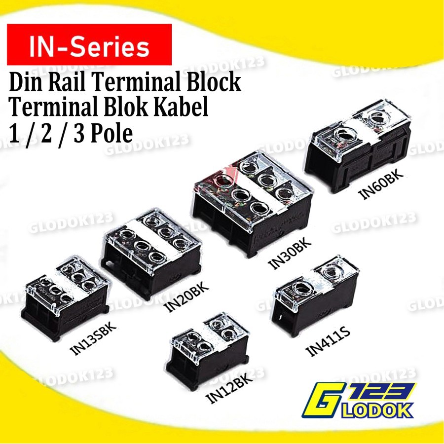 Terminal Block Blok Din Rail 600V IN-12BK 13SBK/BK 20BK 30BK 60BK 411S