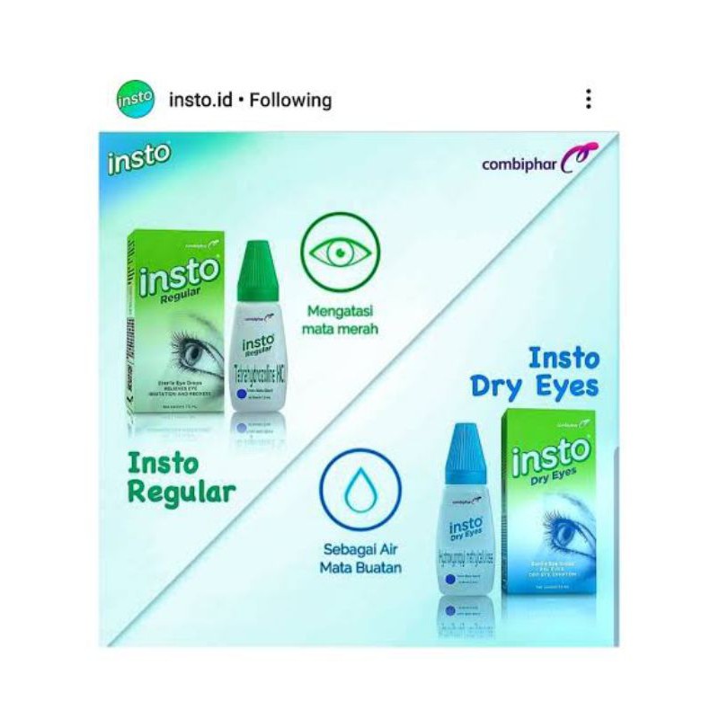 INSTO REGULAR EYE DROP HIJAU DAN INSTO DRY EYES BIRU MOISTURE MATA MERAH PERIH GATAL KERING IRITASI