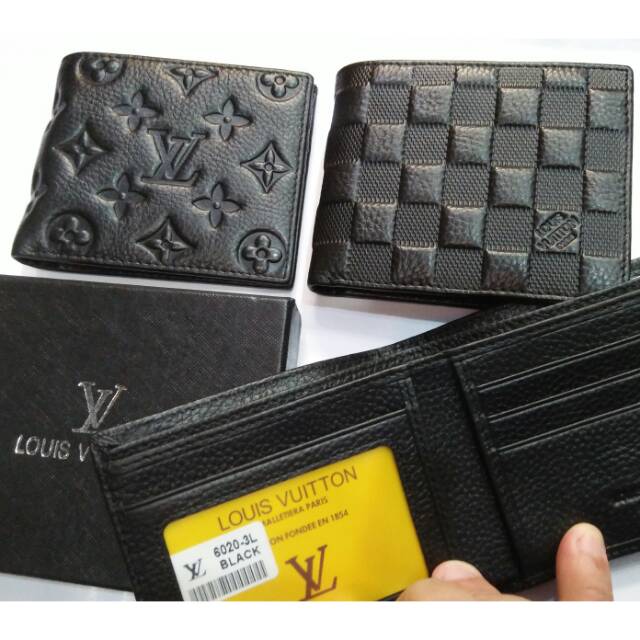 Dompet kulit lv emboss lipat pendek import