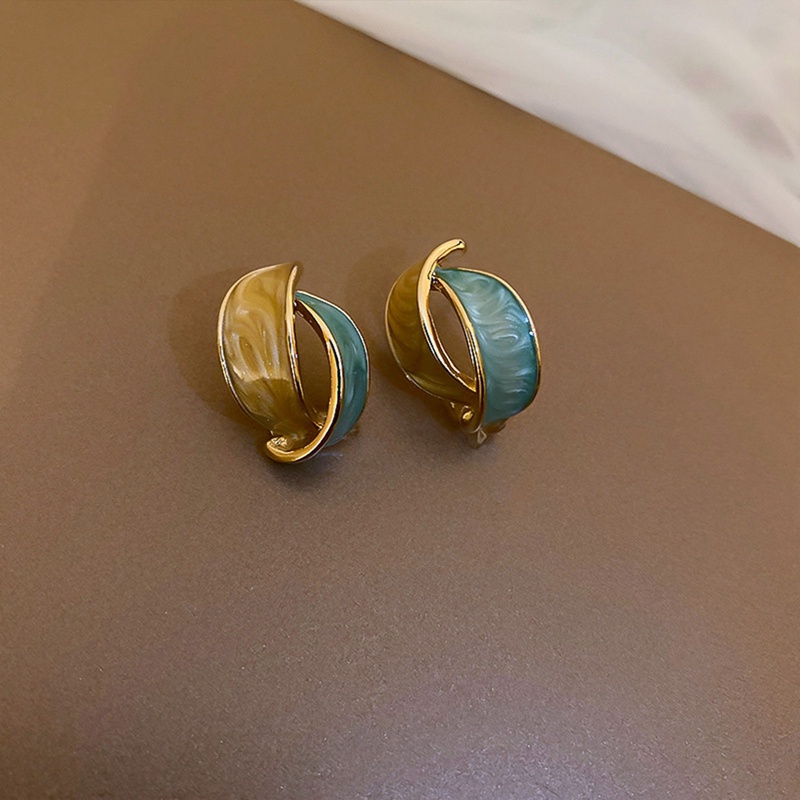 Anting Menjuntai Bentuk Busur Geometris Warna Biru Kontras Gaya Vintage Untuk Wanita