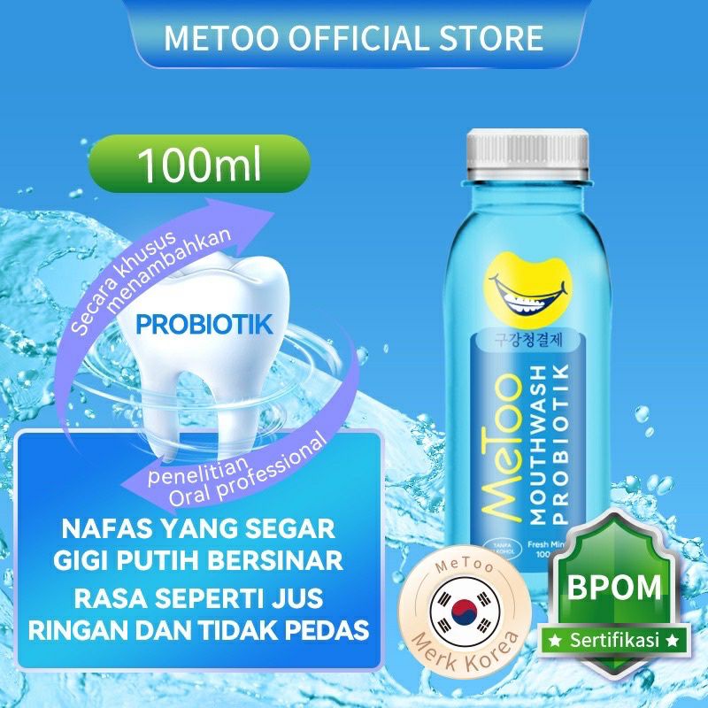 METOO OBAT KUMUR PROBIOTIK FRESH MINT MOUTHWASH PENCEGAH BAU MULUT DAN PERONTOK KARANG GIGI