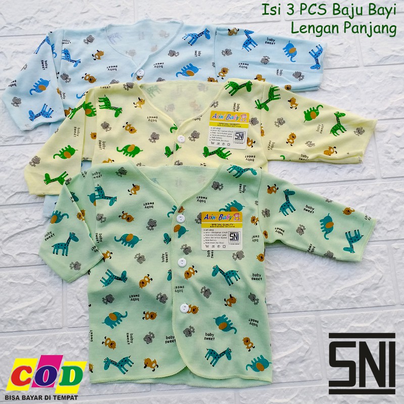 Baju Bayi Baru Lahir Lengan Panjang Baju Newborn Motif 3 PCS Almeera Baby and Kids