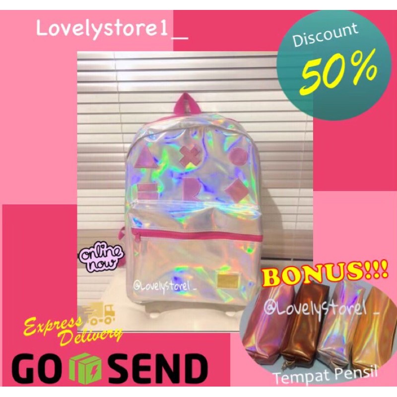 Ransel hologram pink Silver hologram tas hologram pink backpack hologram anak ransel anak hologram
