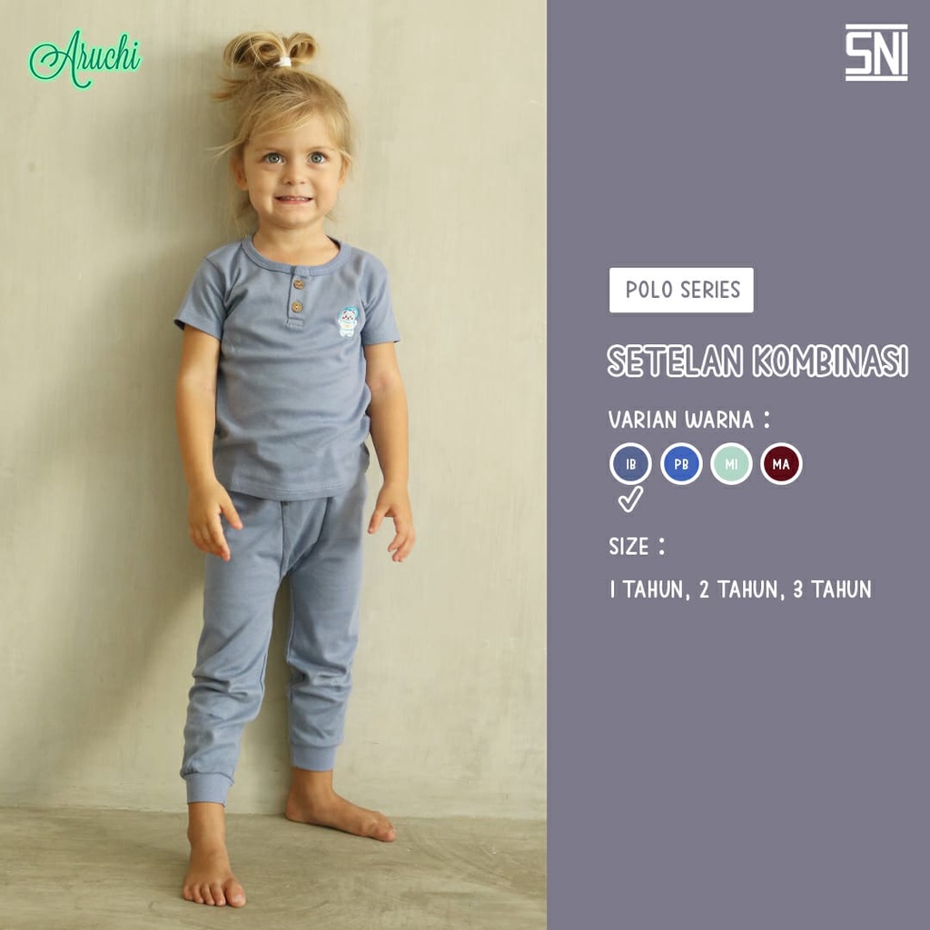 Aruchi Setelan Pendek Panjang Polo Series / Salur Motif- Setelan Anak Murah