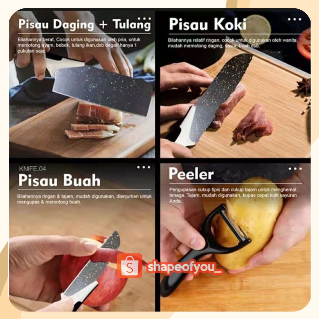 SET PISAU DAPUR ISI 5PC PISAU SET BATU MAIFAN 5in1 pisau dapur peeler Pisau Set Tajam Premium