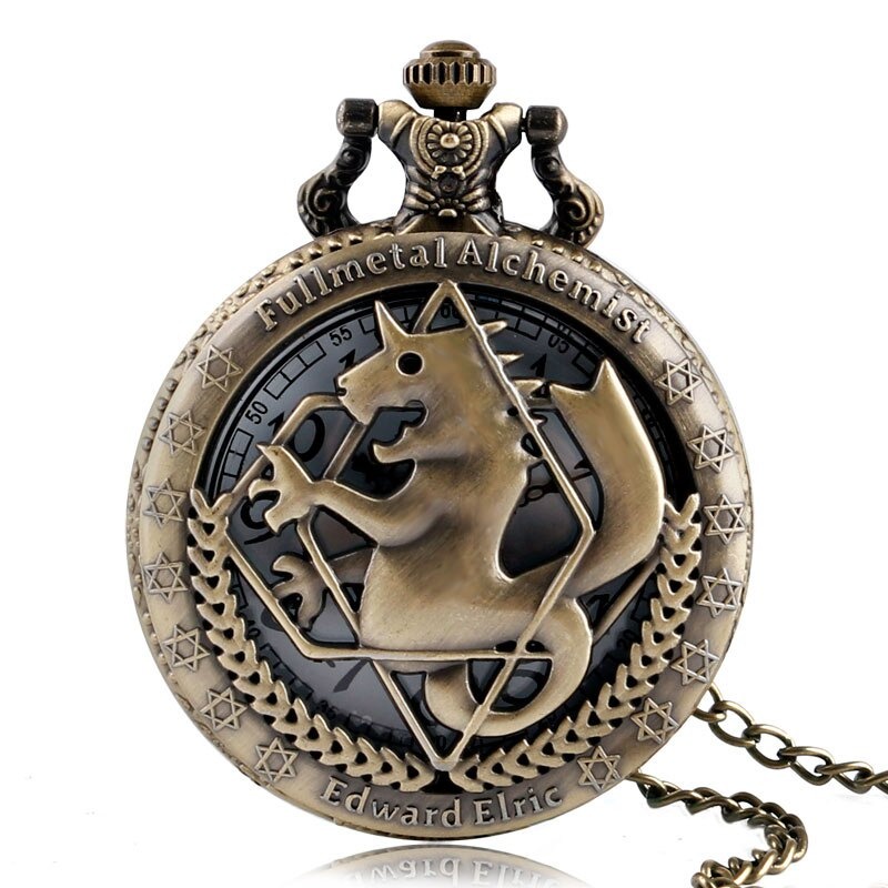 Original Kalung Liontin Jam Saku Antik Perak Perunggu Fullmetal Alchemist Cosplay Anime Edward Elric