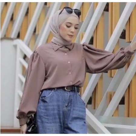 AUDRY TOP KEMEJA BAJU WANITA MUSLIM LENGAN BALON KATUN TERMURAH