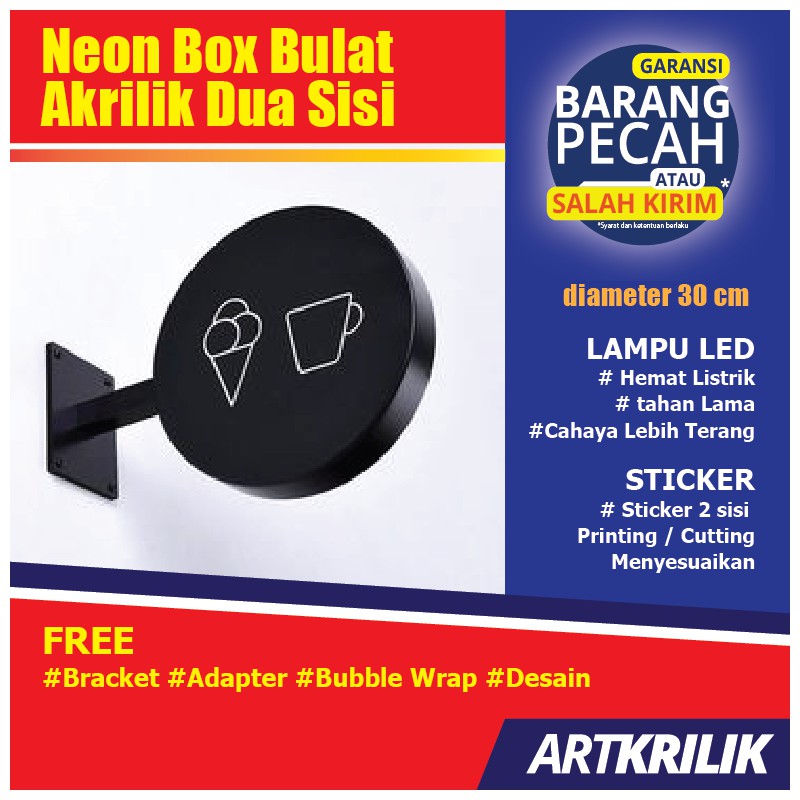 NEON BOX AKRILIK  BULAT DUA SISI MURAH / NEON BOX BULAT NAME TAG TOKO / NEON BOX AKRILIK / NEON BOX 