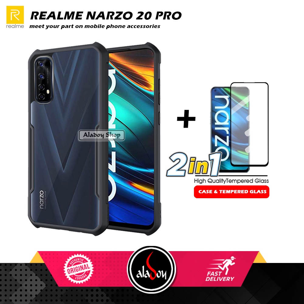 PAKET 2 IN 1 Case Realme Narzo 20 Pro Armor Fusion Transparent Prmium Casing Free Tempered Glass