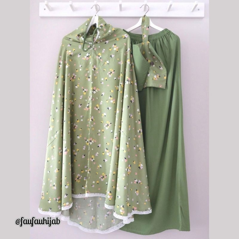 Mukena Faufau Hijab Selma Flory Hijau New (Tali Karet)