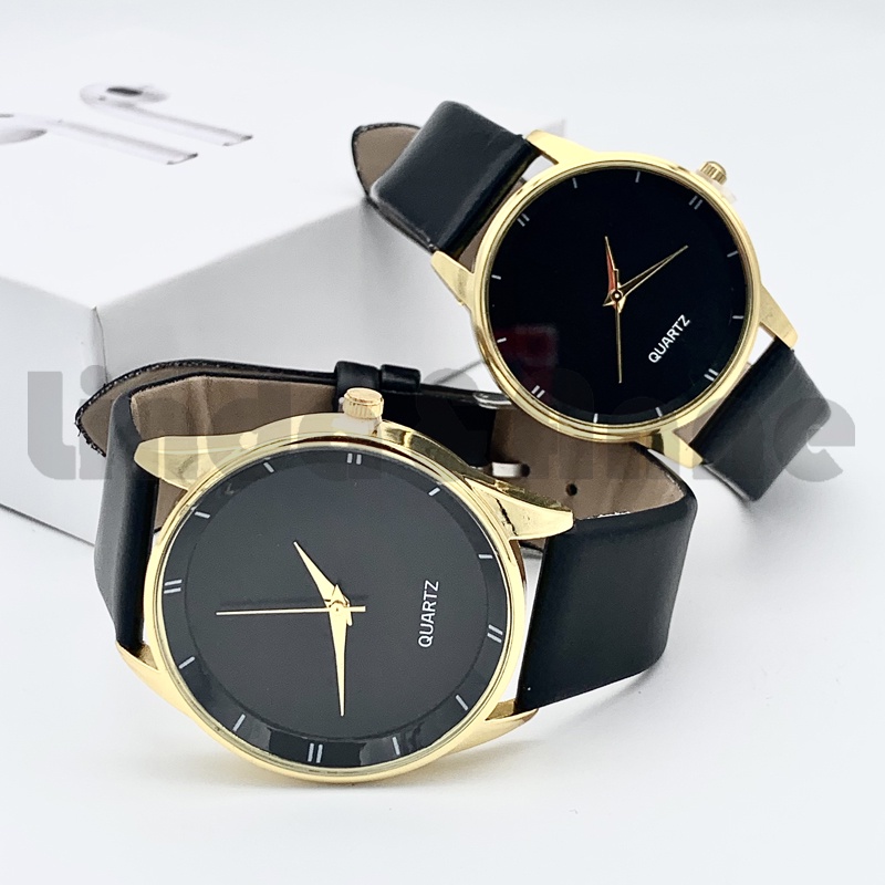 Jam Tangan Romawi Pria Dan Wanita Casual Analog Quartz Strap Pu Hitam Import