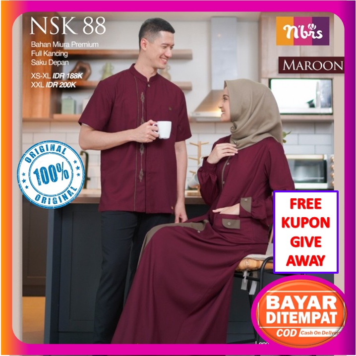 Nibras Couple Baju Koko Gamis Kapelan Suami Istri Muslim Pasangan Ayah Ibu Bunda Terbaru 2021 NB A88