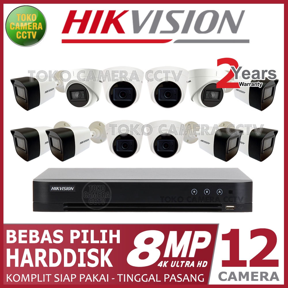 PAKET CCTV HIKVISION 8MP 16 CHANNEL 12 KAMERA