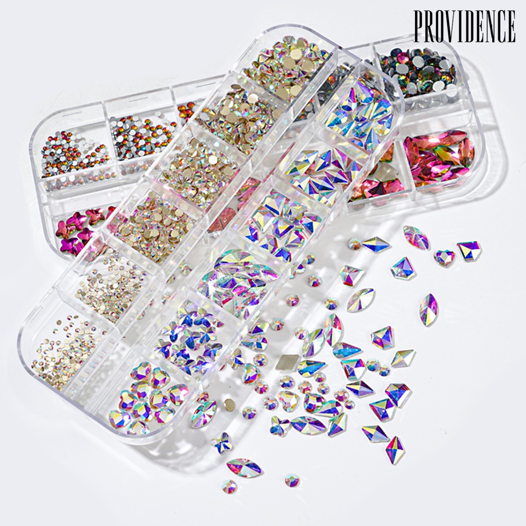 Providence 12Grids/Box Nail Art Rhinestone Flat Back Non-Drop Lightweight Mixed Colorful AB Nail Art Glitter Decorations for Manicure