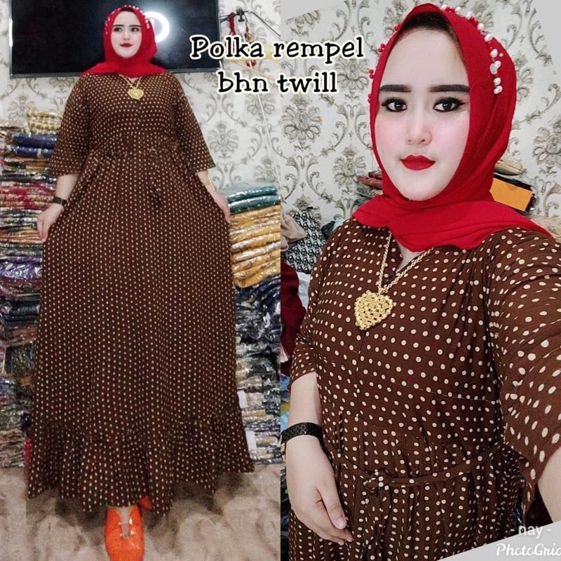 [Tebal Anti Sobek]Gamis jumbo cabutan busui polka