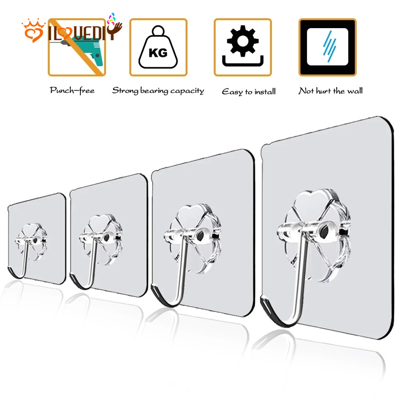 (Hook / Kait Gantung Dinding Transparan Multifungsi Untuk Dapur / Kamar Mandi / Ruang Tamu