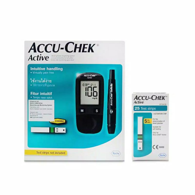 ACCU CHEK ACTIVE METER ALAT TEST GULA DARAH ACCU CHECK BONUS STRIP 25