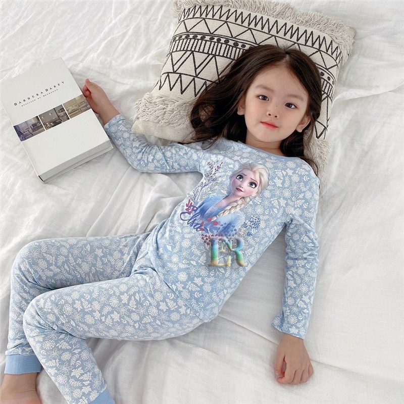 LNR Shop PA-018 Piyama Anak Perempuan Frozen Elsa Baju Tidur Setelan Lengan Panjang Lengan Pendek Celana Panjang Pendek Bahan Lembut Nyaman Dipakai Piyama Set Piyama Anak Perempuan Pajamas