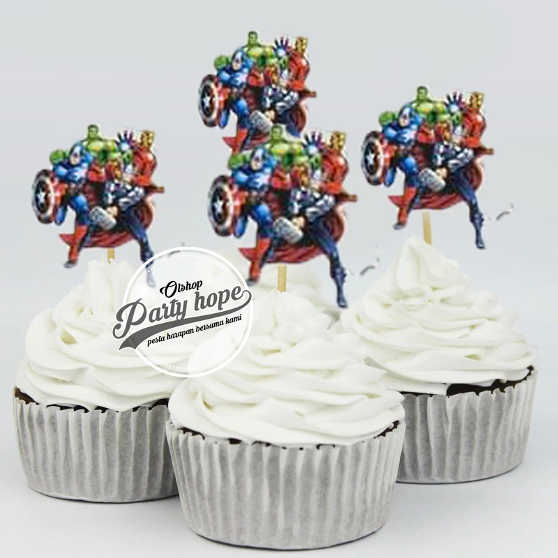 Topper Cupcake avenger / Tusukan Kue avenger / cake dekorasi superhero / hiasan kue karakter