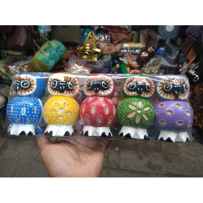 Satu Set Pajangan Miniatur Burung Hantu Owl Isi 5 Warna Warni