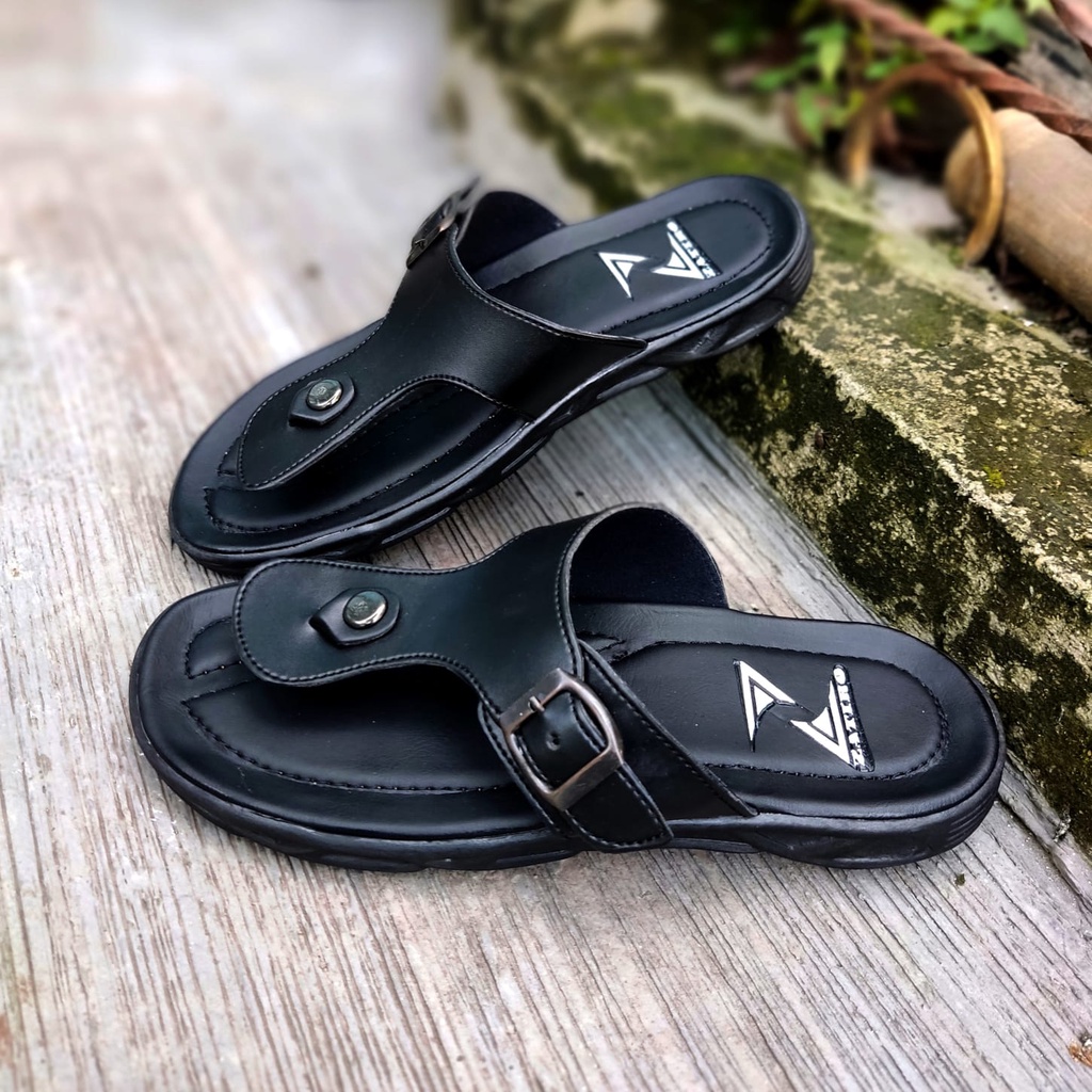 promo puncak sandal jepit hitam fullblack dewasa bahan kulit  by zatiro original premium high quality kualitas dijamin mantuliti harga murah banget