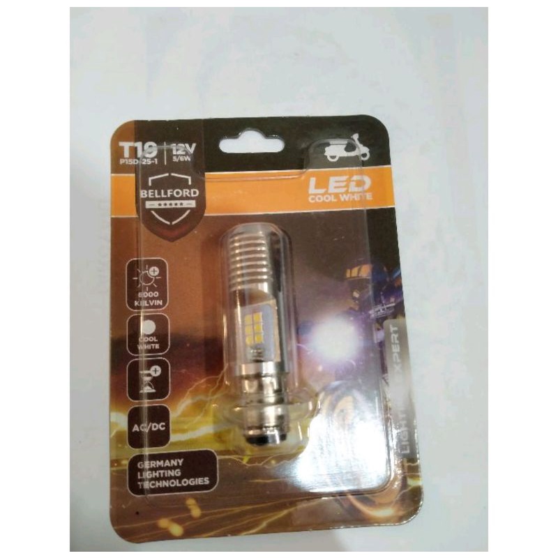 Lampu bohlam depan motor led bellford T19 12V 5/6 W ac/dc